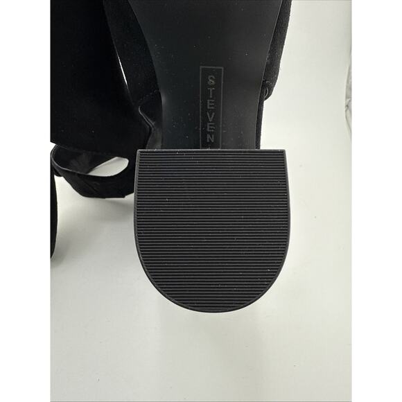 STEVEN MADDEN 6 Leather Black VENUZ Sandals Peeptoe Slingback Block 3" NEW - Picture 11 of 14